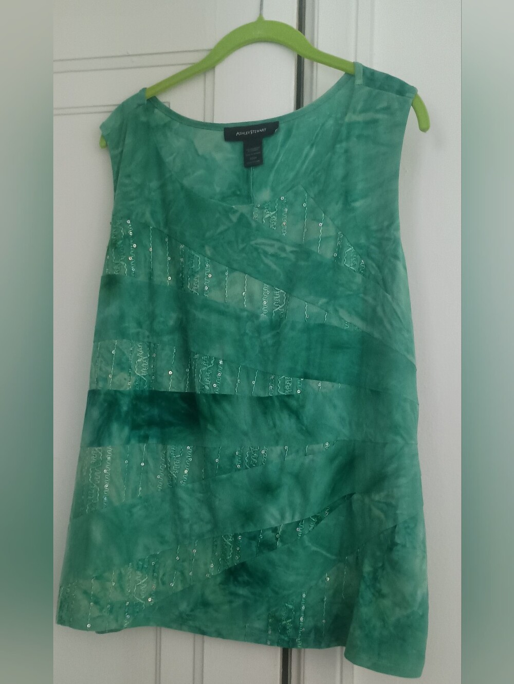 Ashley Stewart Green Tie-Dye Sequin Tank Top